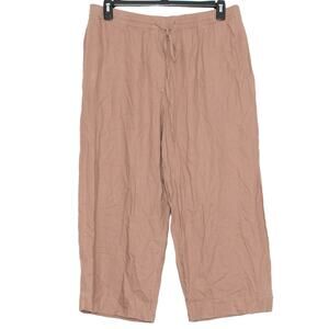 NWT DKNY Linen Pants Wide Leg Crop Pull On L Coastal Quiet Luxury Resort Cottage